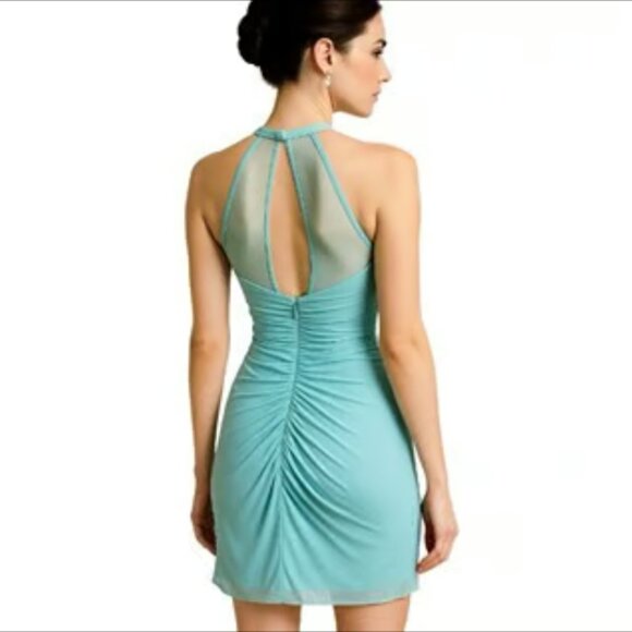 David's Bridal MSRP $93 Blue Dress NEW Ruching Sleeveless Pleated Back Zip Small - Picture 1 of 5